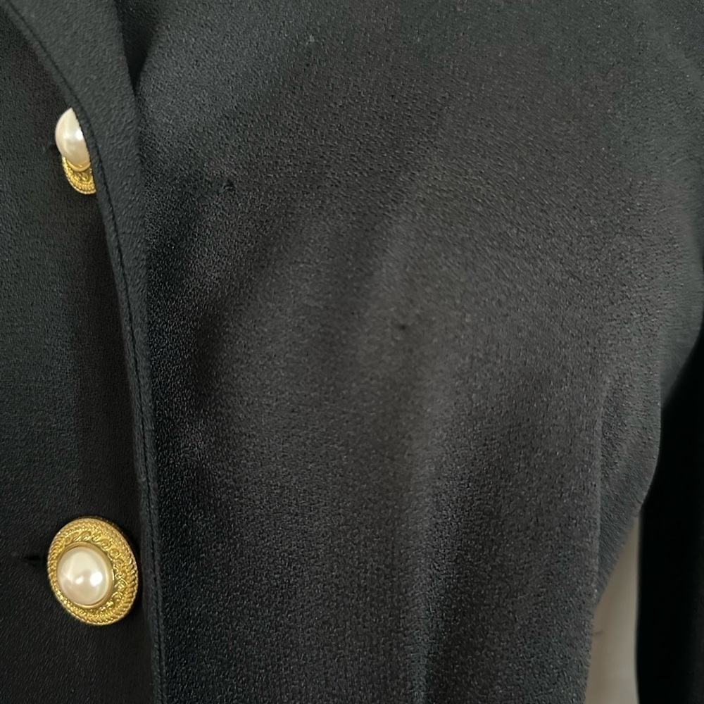 Vintage 80s 90s Karin Stevens Dress Pearl Button Black Sheer Midi Rockabilly Sm - Picture 8 of 15